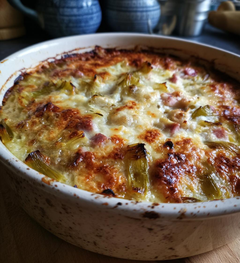 Gratin de poireaux au jambon