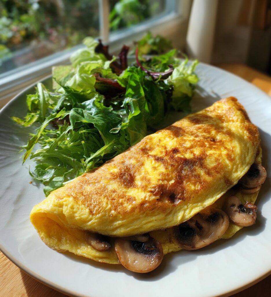 Omelette aux champignons et salade verte