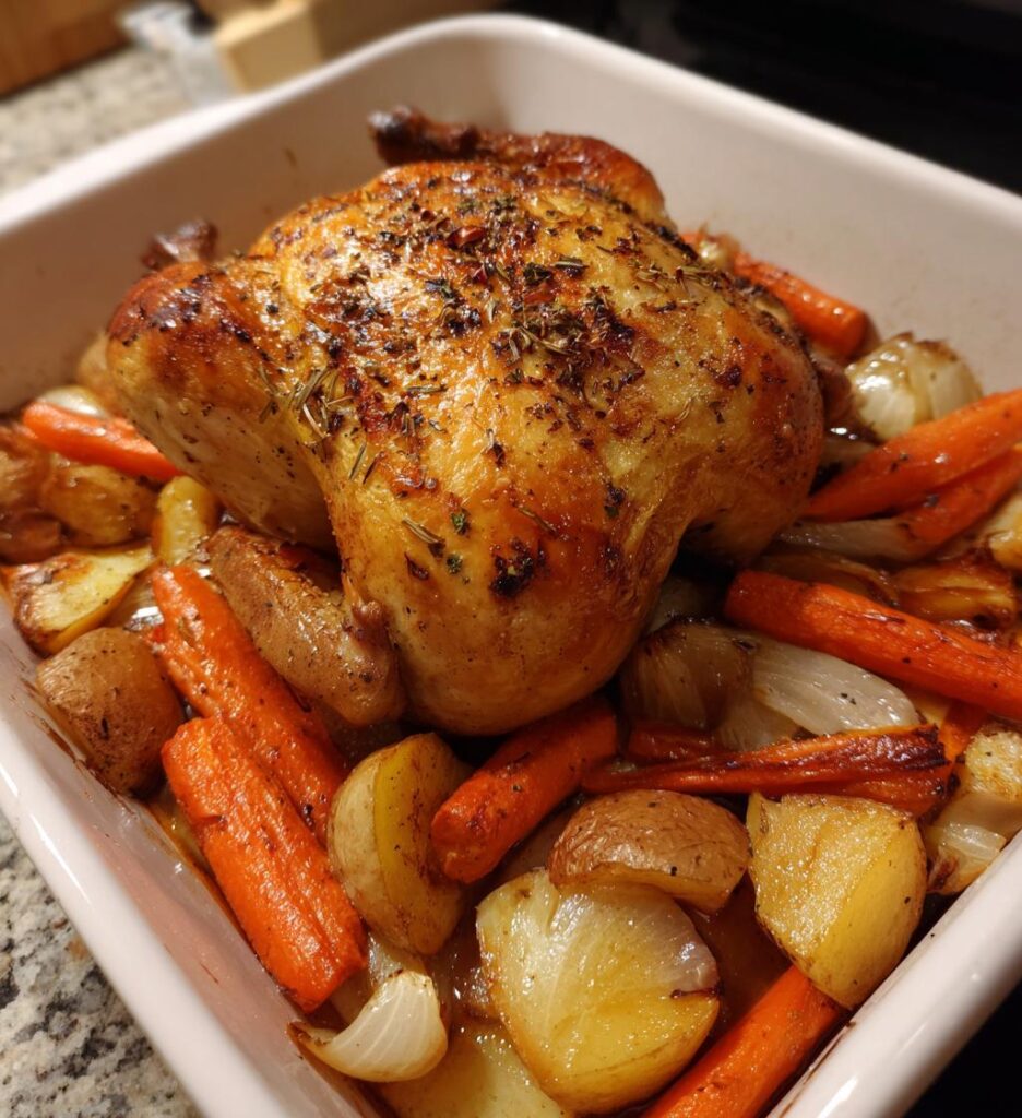 Poulet rôti et légumes au four