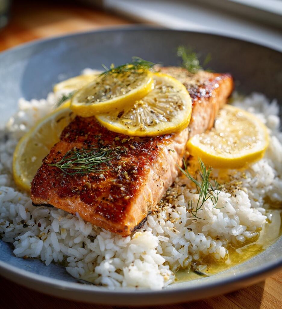 Saumon au four avec riz et citron