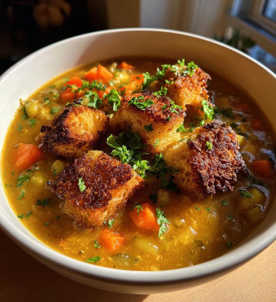 Soupe de légumes maison avec croûtons
