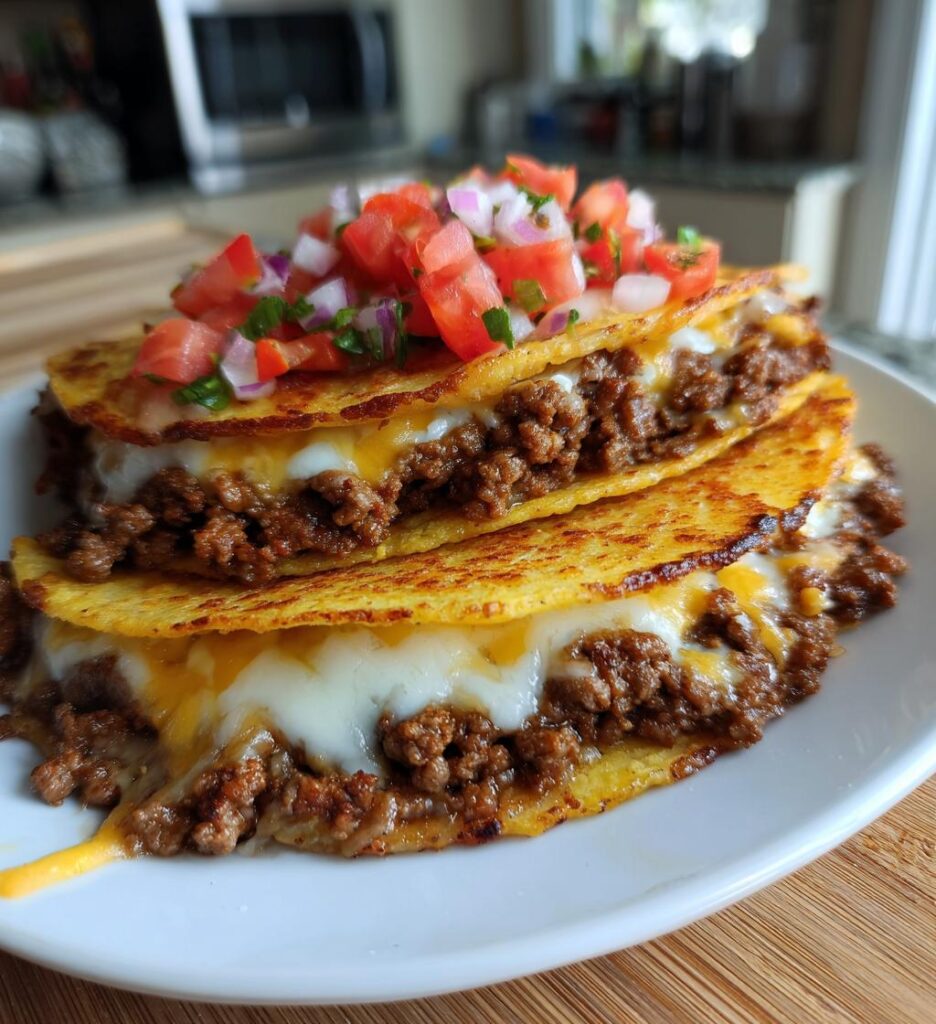 Tacos au bœuf haché et fromage fondant