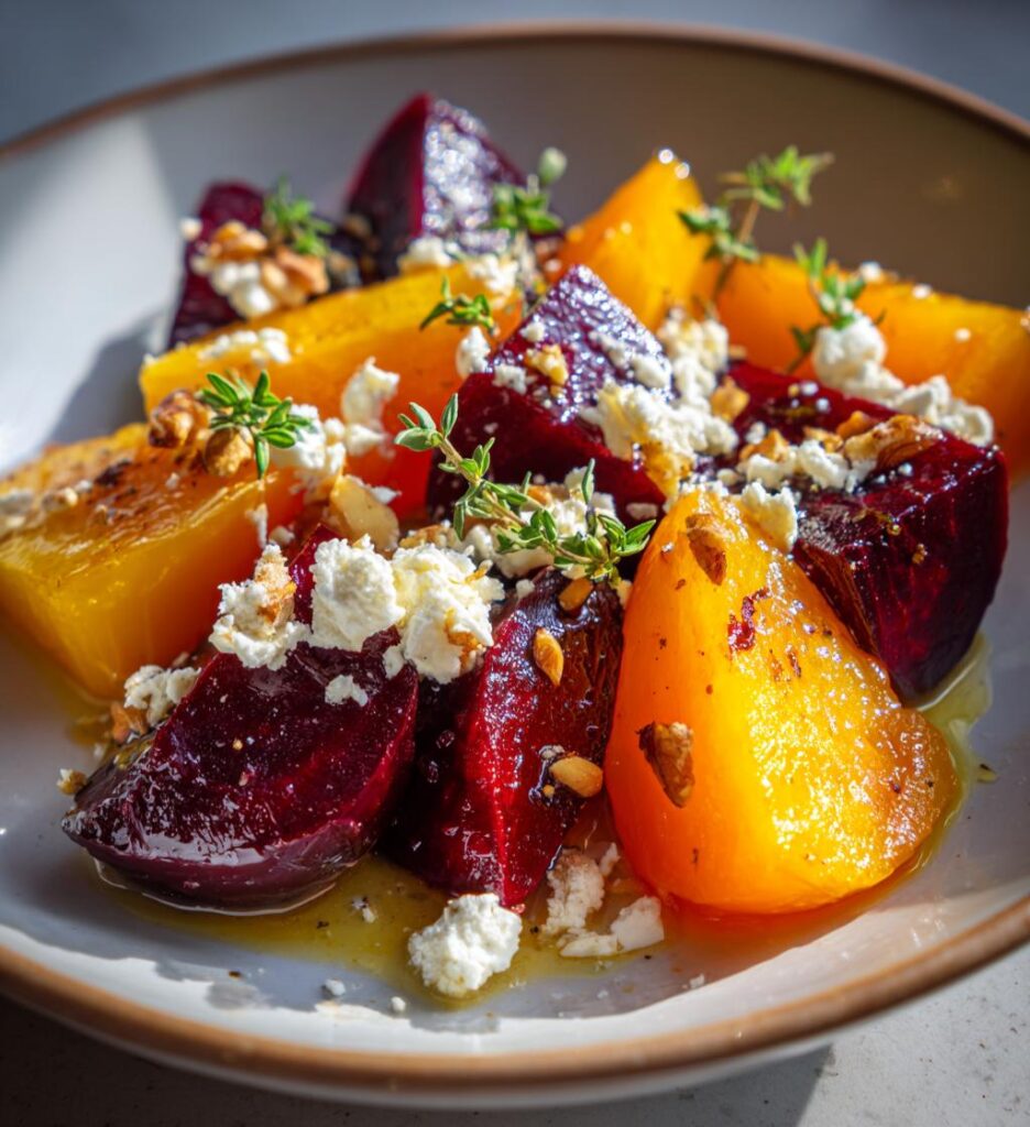 betteraves roties au miel thym feta et noix