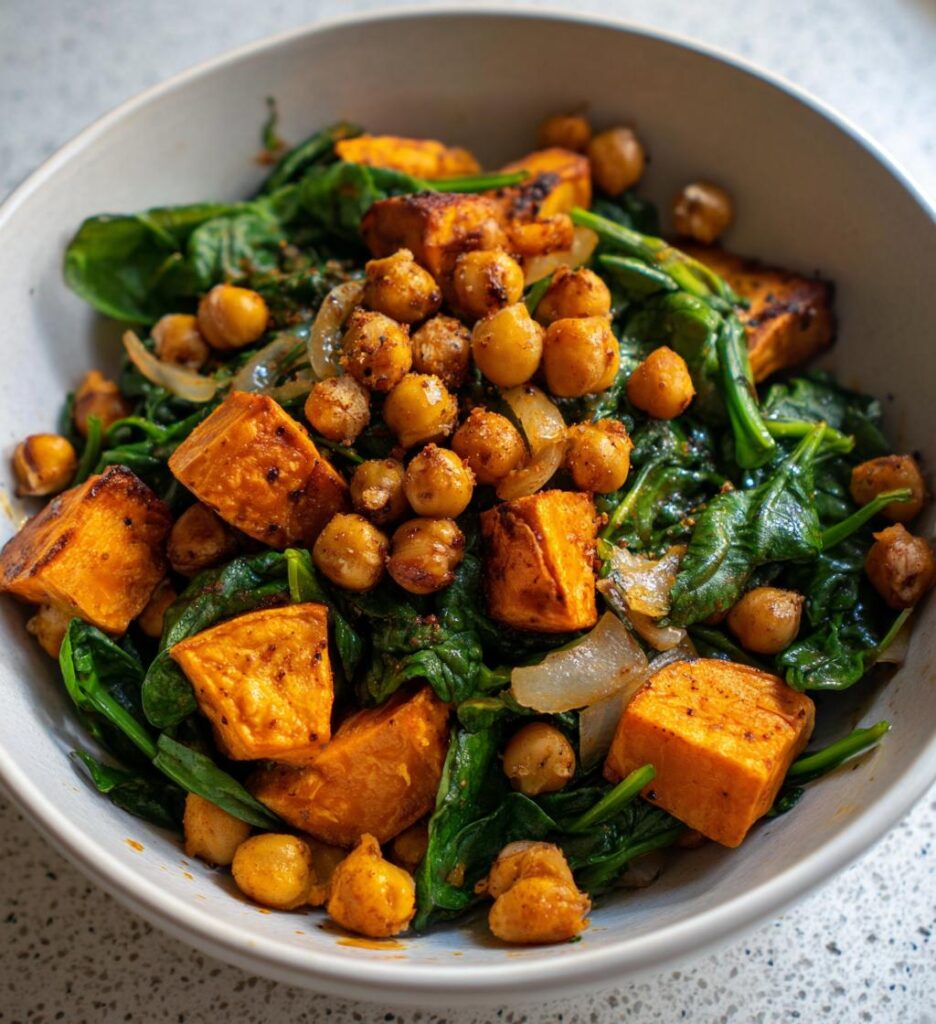 bowl epinards patate douce et pois chiches