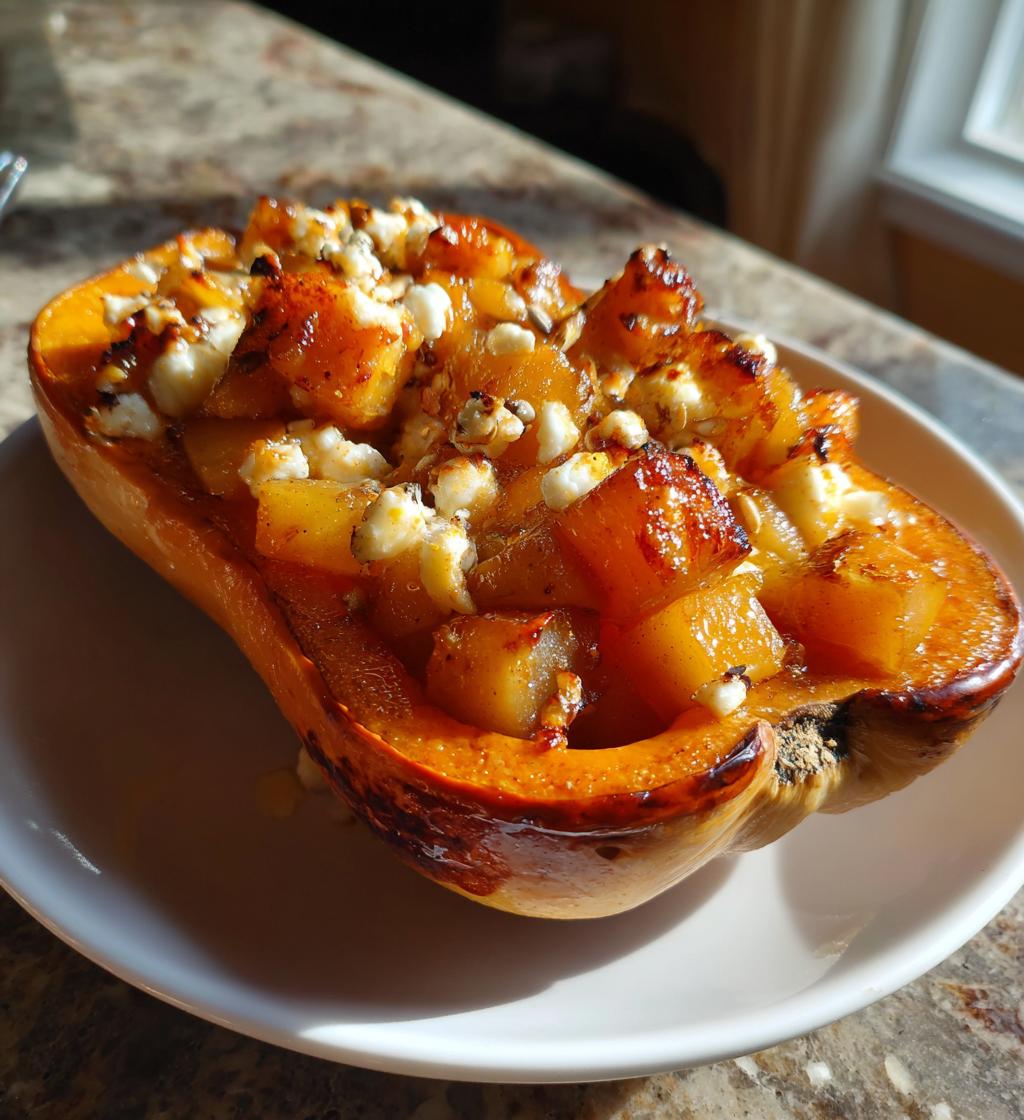 butternut farcie poires caramelisees chevre