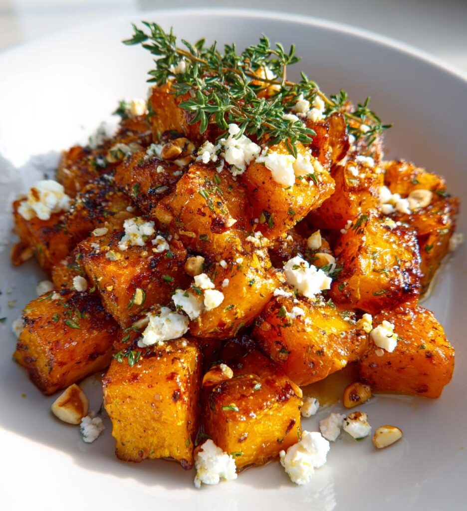 butternut roti au miel et thym feta noisette