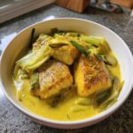 cabillaud exotique poireaux lait de coco