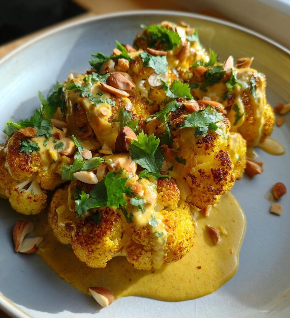 chou fleur roti creme au curry et amandes