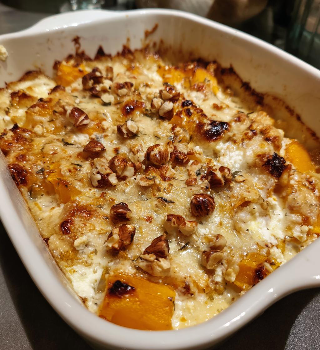 gratin de butternut chevre et noisettes