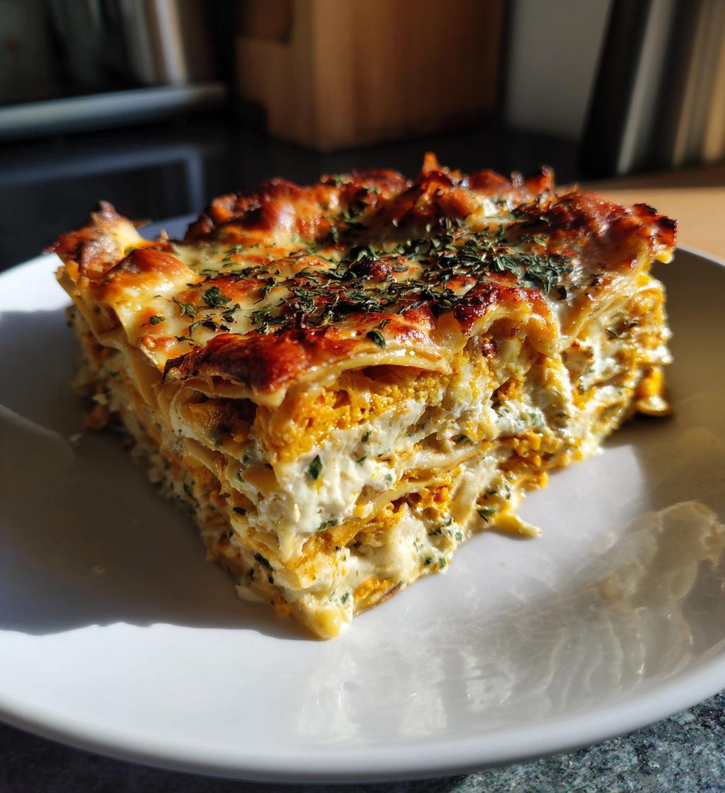 lasagnes de potimarron et chevre herbes