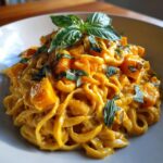 pates au potimarron et creme noix de cajou