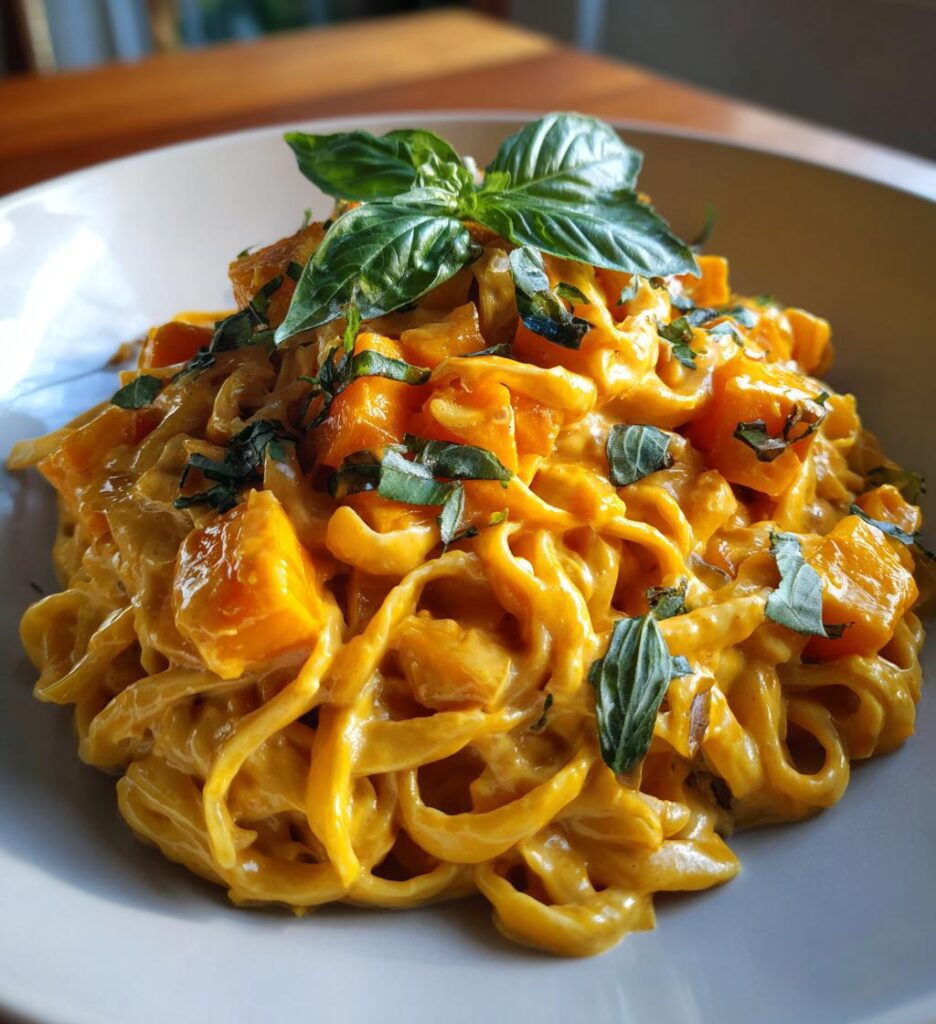 pates au potimarron et creme noix de cajou