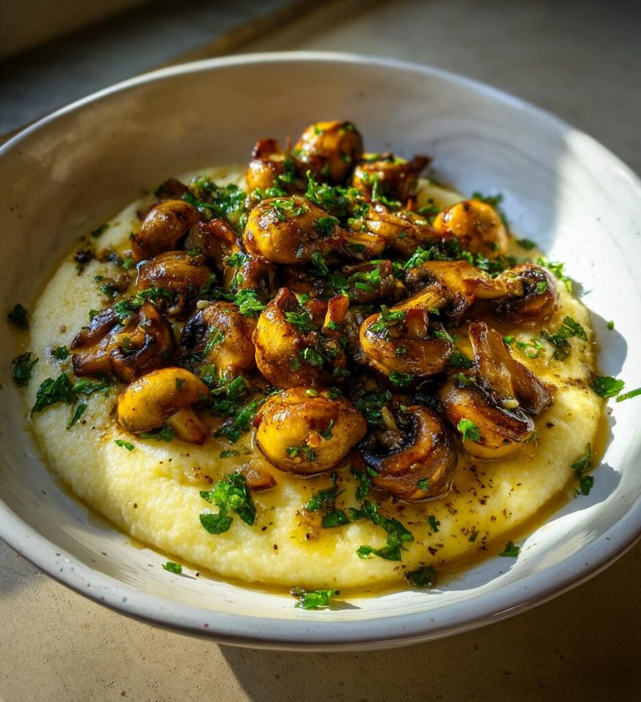 poelee de champignons lail persil polenta