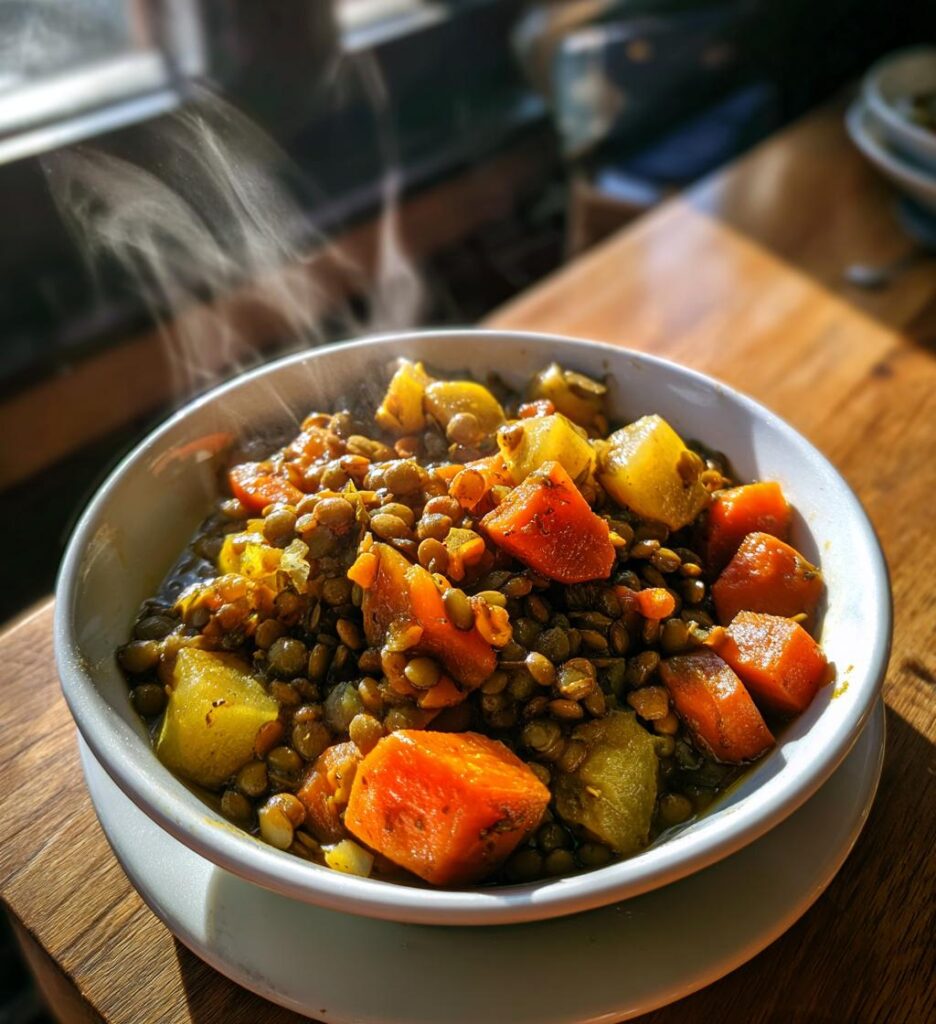 ragout de lentilles vertes coings carottes