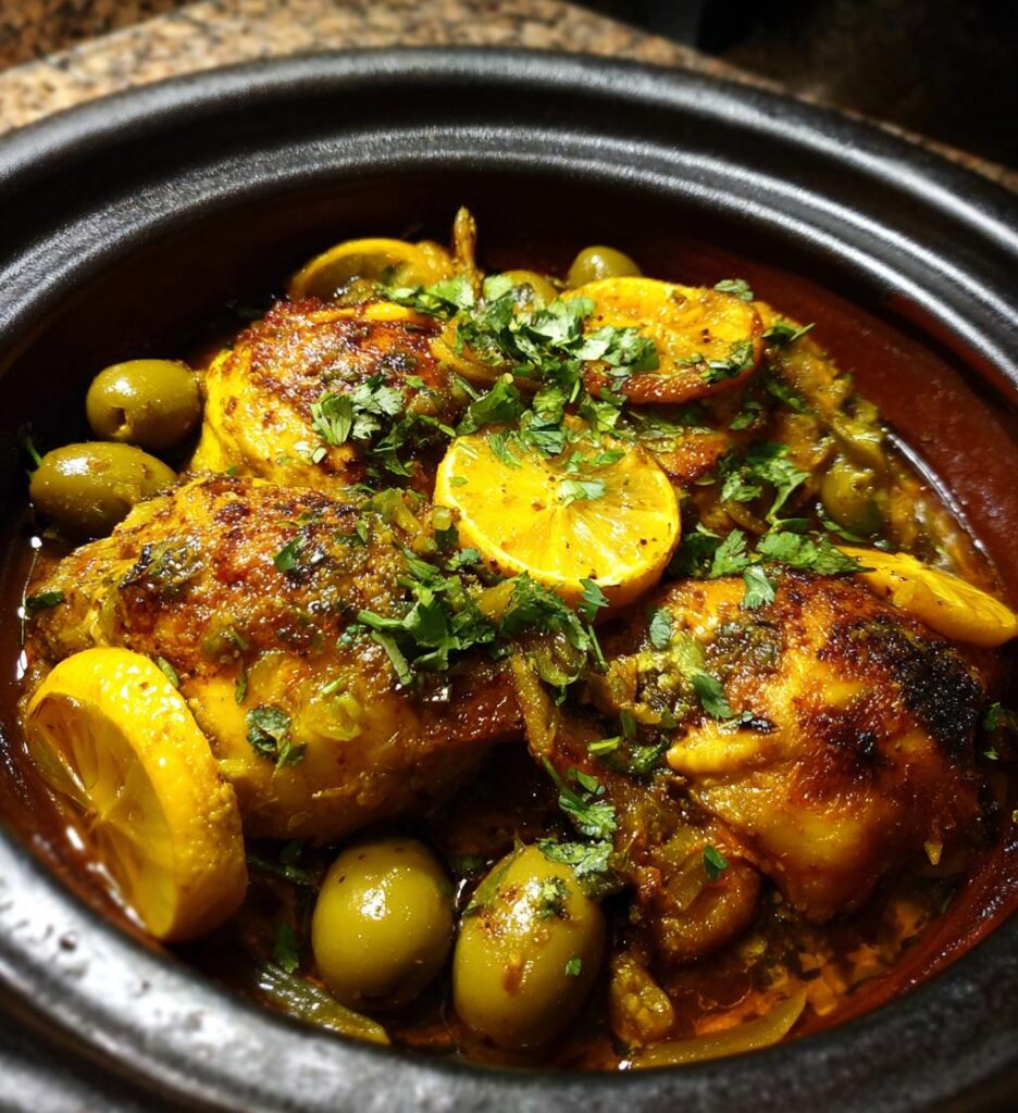 tagine de poulet aux citrons confits olives