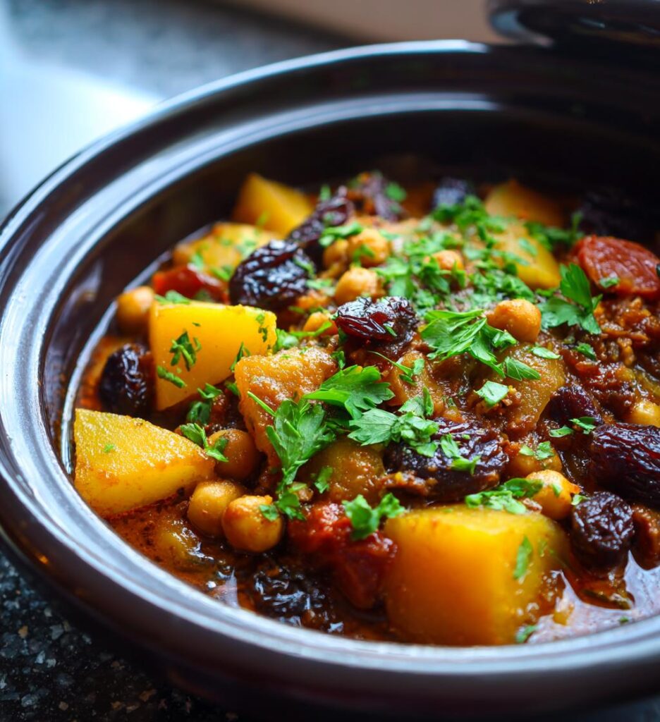 tajine de courge pois chiches et fruits secs