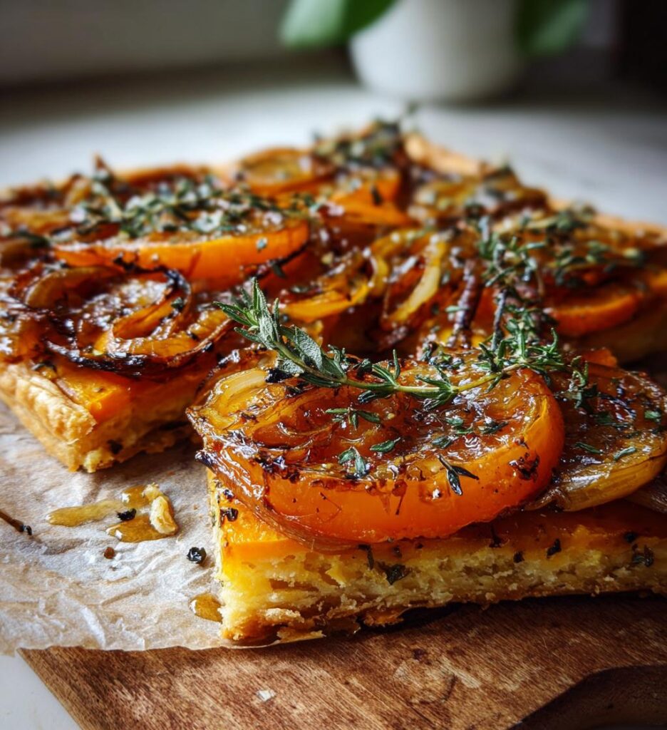 tarte fine de courge oignons caramelise miel