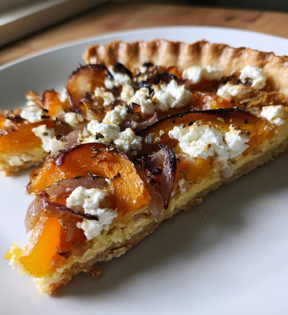tarte rustique a la courge oignons chevre