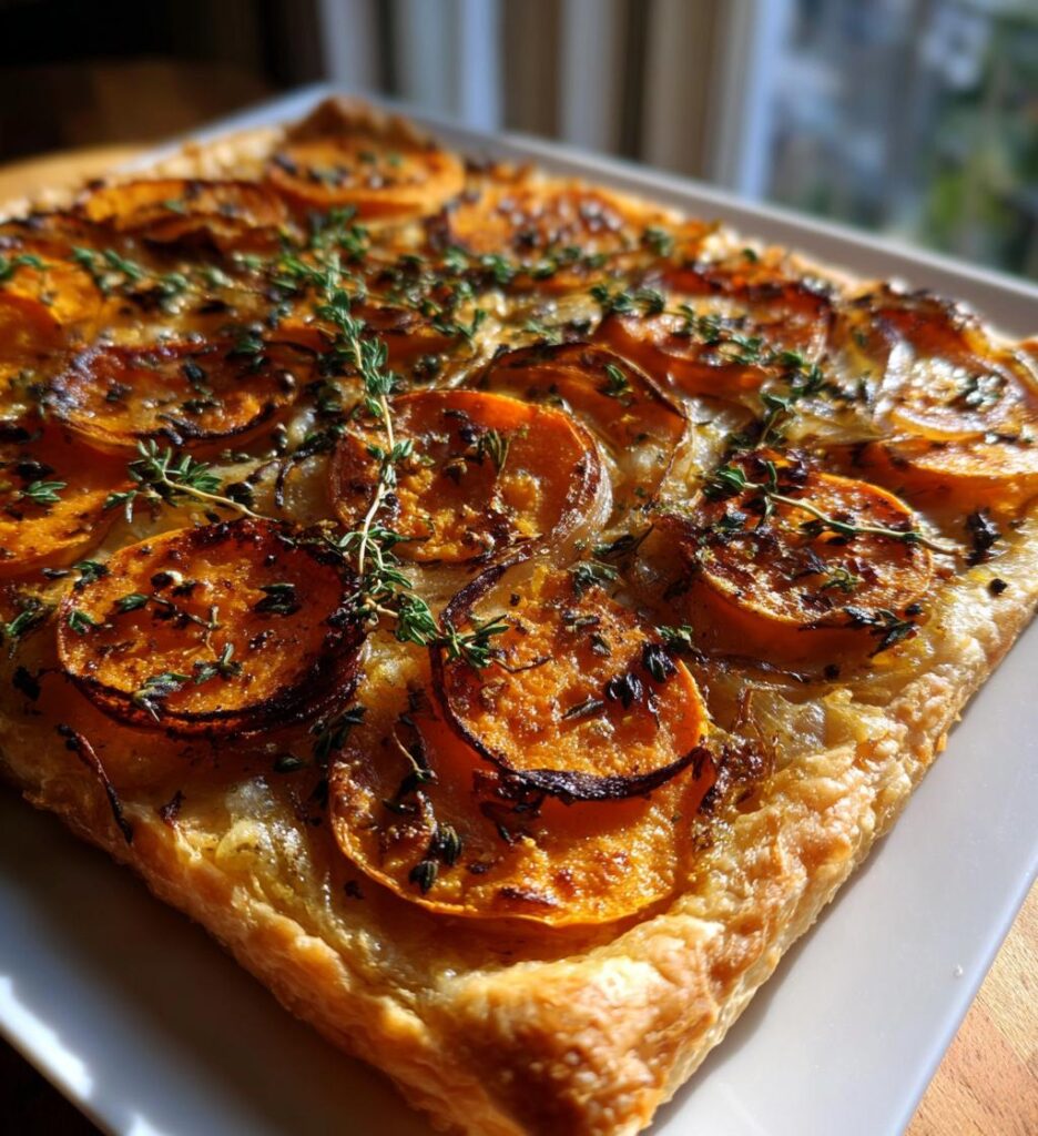 tarte rustique courge oignons confits thym