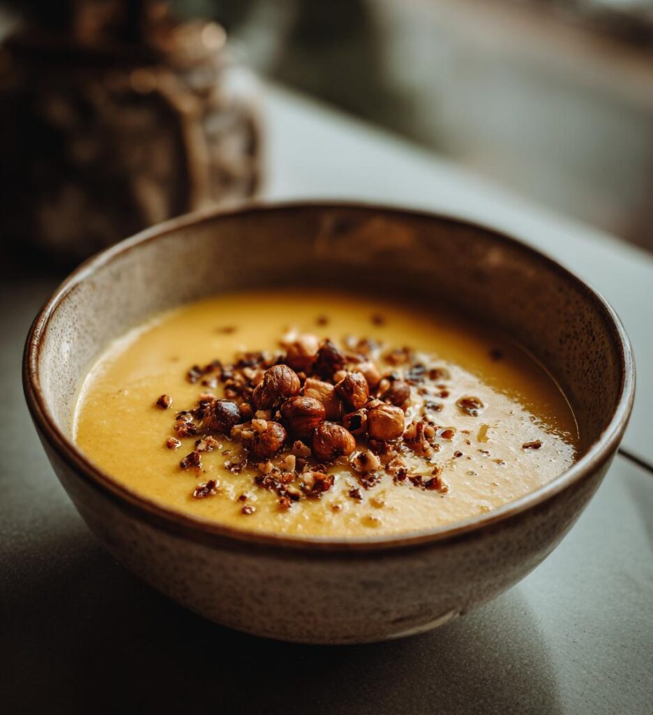 veloute magique de potimarron chataigne et noisettes grillees