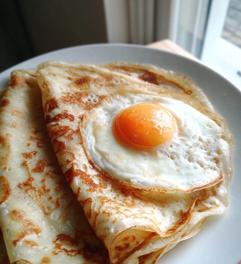 homemade crepes with eggs