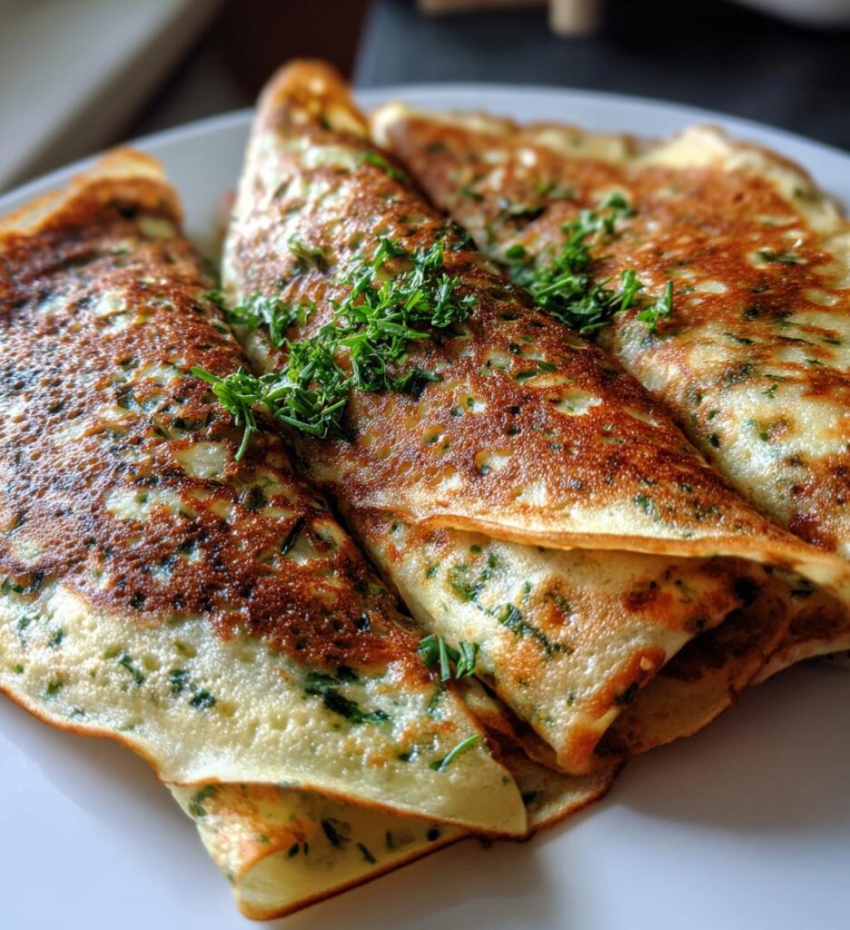 homemade crepes with herbs